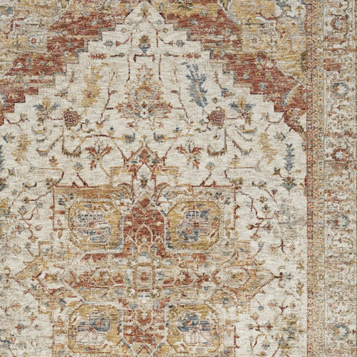 9' X 13' Floral Distressed Area Rug (554839) - Rust / Ivory