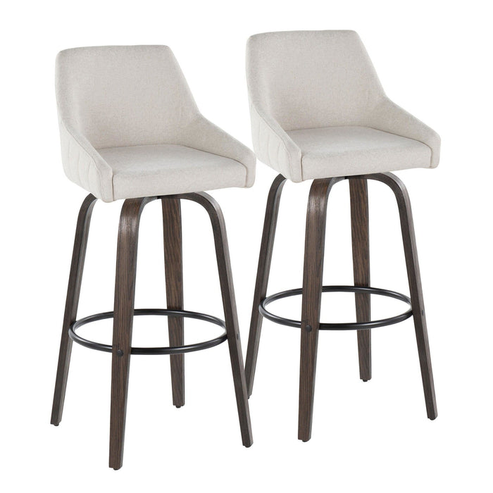Hannah - 30" Fixed-Height Barstool With Swivel And Round Black Metal Footrest (Set of 2) - Walnut Glazed Wood