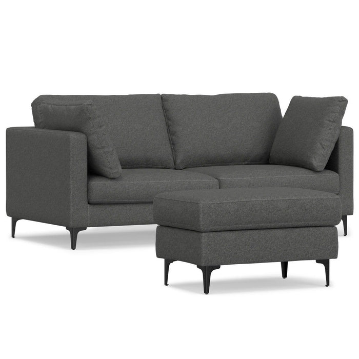 76" 2 Piece Living Room Set Fabric Sofa With Ottoman With Black Legs - Gray