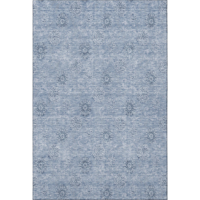 8' X 10' Floral Washable Area Rug With UV Protection - Sky Blue And Ivory
