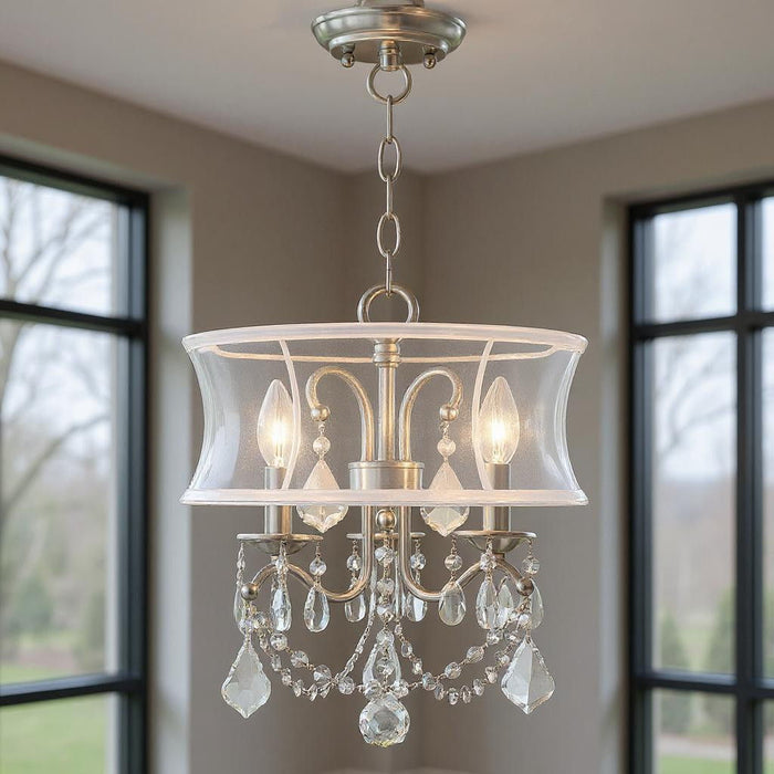 17" Three Light Dimmable Chandelier With Shades - Nickel