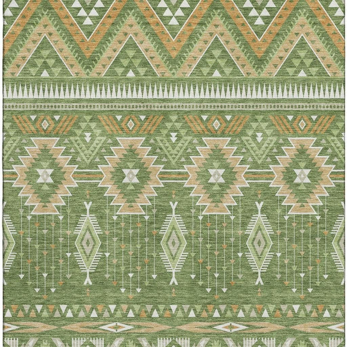 10' X 14' Tribal Washable Area Rug With UV Protection (705767) - Green / Copper