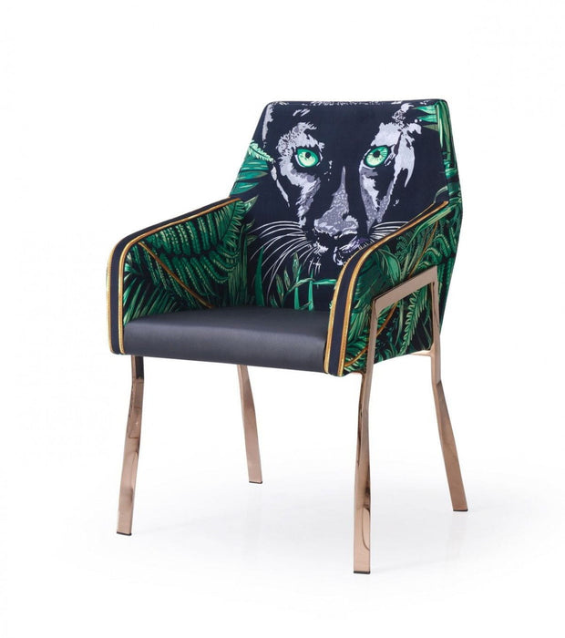 Upholstered Velvet Dining Arm Chair - Green / Black