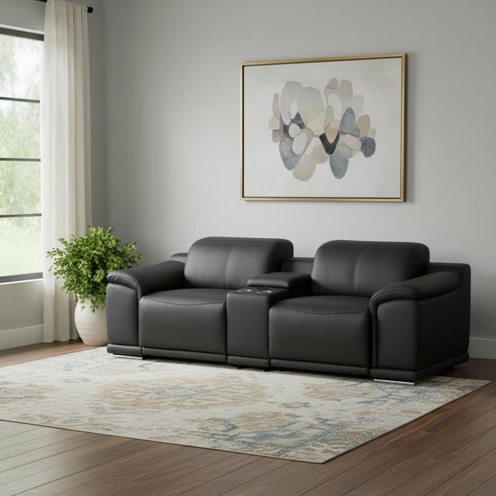 Italian Leather Power Reclining Loveseat With Storage (720570) - Black / Silver