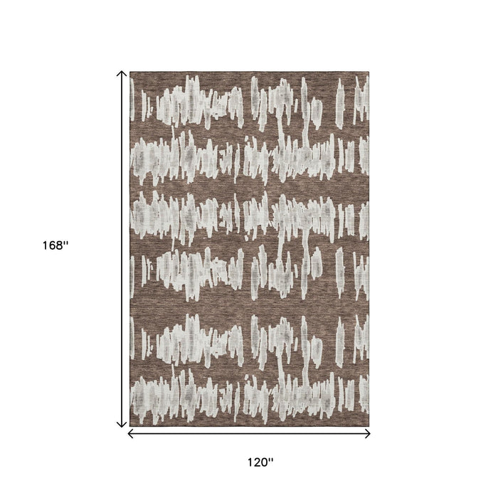 10' X 14' Striped Washable Area Rug With UV Protection (671954) - Brown / Beige