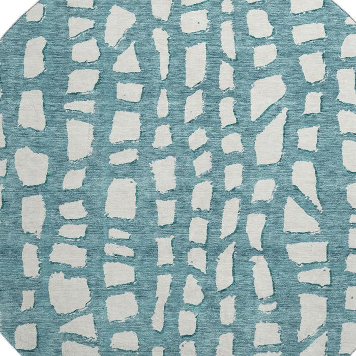 8' Cobblestone Washable Round Rug With UV Protection - Teal And Ivory