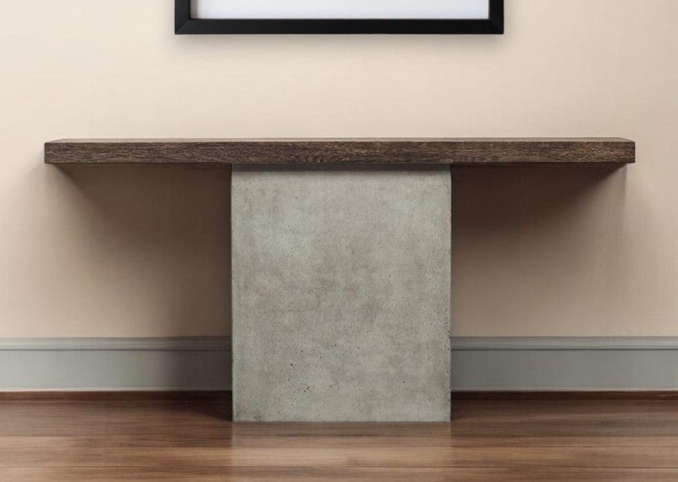 Solid Wood Pedestal Console Table - Brown And Gray