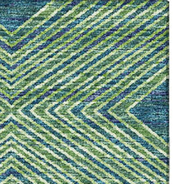 10' X 14' Geometric Washable Area Rug With UV Protection (644766) - Green / Navy Blue
