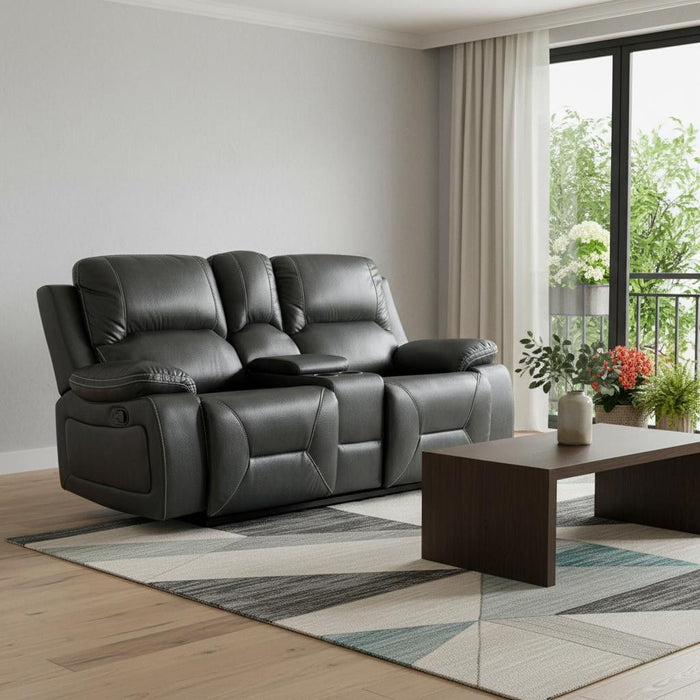 Faux Leather Manual Reclining Love Seat With Storage - Gray