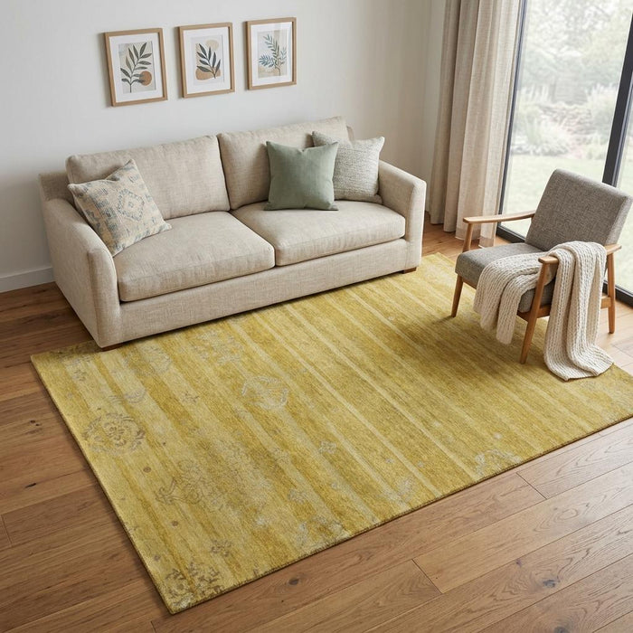 5' X 8' Striped Hand Knotted Area Rug (744172) - Gold / Yellow