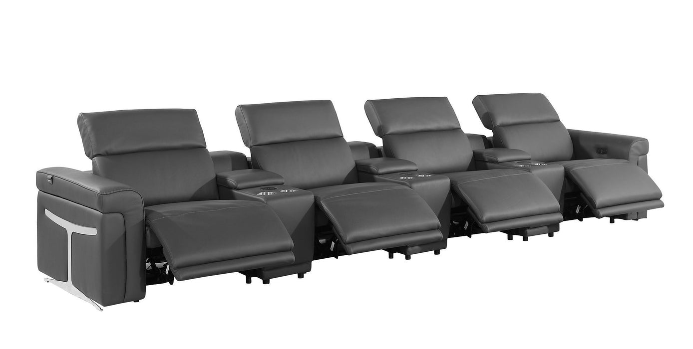 Top Grain Leather Reclining Metal USB Sofa (720376) - Dark Gray
