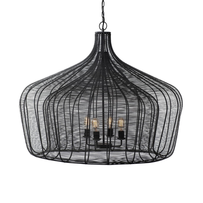 Four Light Dimmable Chandelier With Shades - Black