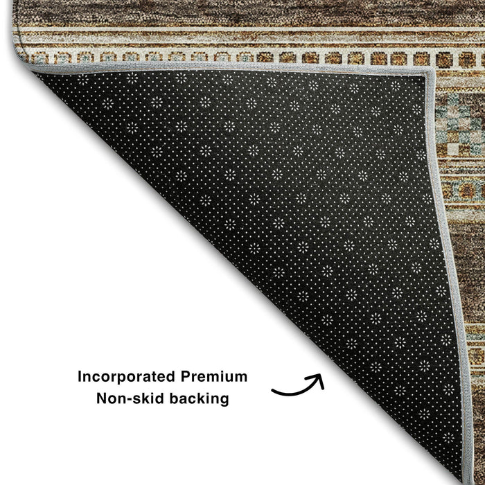 10' X 14' Southwestern Washable Area Rug With UV Protection (657413) - Chocolate / Copper / Ivory