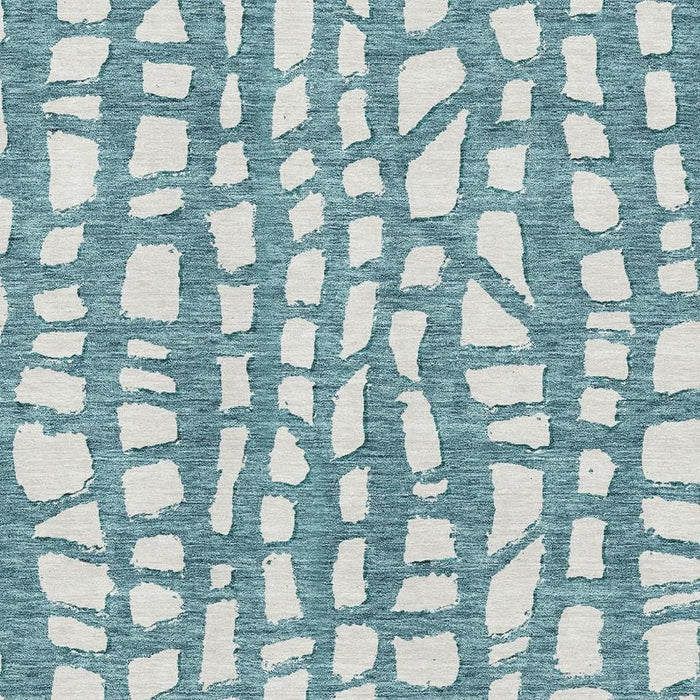 8' X 10' Cobblestone Washable Area Rug With UV Protection - Teal And Ivory