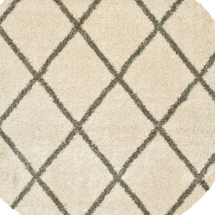 8' Round Geometric Lattice Area Rug - Ivory And Gray