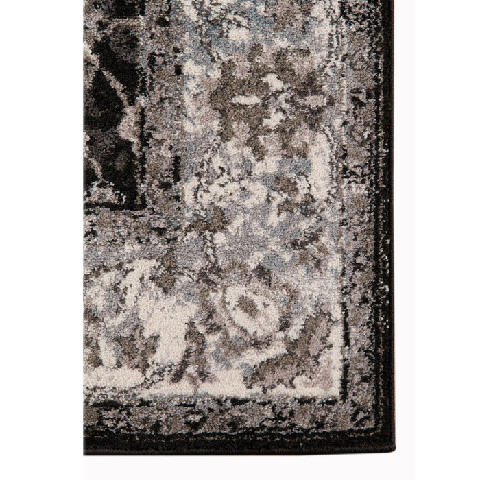 9' x 12' Floral Power Loom Area Rug - Ivory Black And Gray