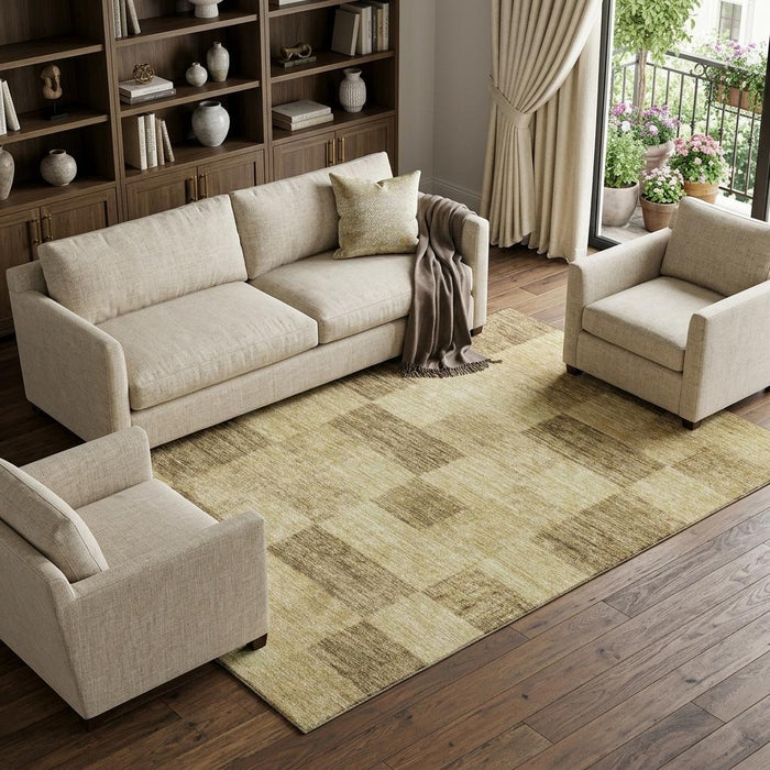 10' X 14' Geometric Washable Area Rug With UV Protection (686222) - Gold / Wheat