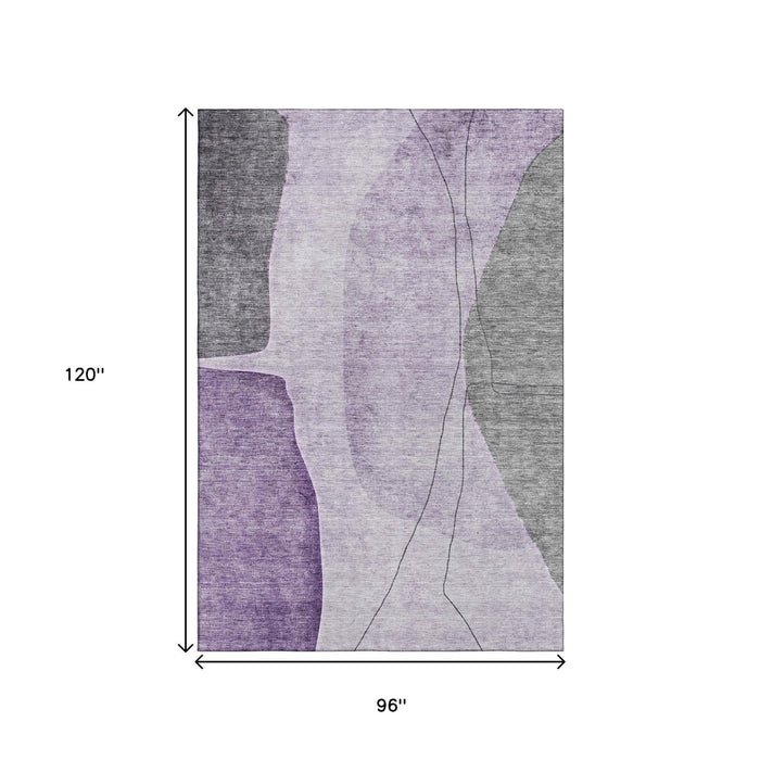 8' X 10' Abstract Washable Area Rug With UV Protection (656577) - Purple / Gray / Ivory