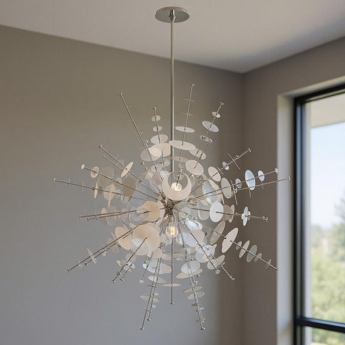 Twelve Light Dimmable Chandelier With Shades - Silver