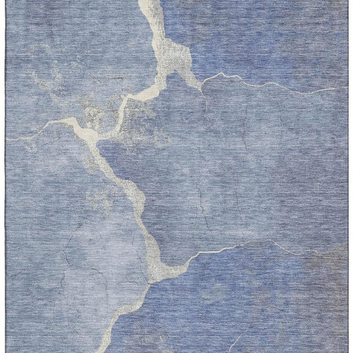 10' X 14' Abstract Washable Area Rug With UV Protection (707011) - Denim Blue / Gray