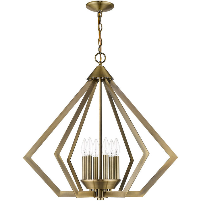 25" Six-Light Dimmable Chandelier With Shades - Antiqued Brass