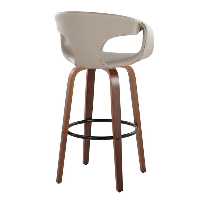 Curvo - 30" Fixed-Height Barstool With Swivel And Round Metal Footrest (Set of 2) - Walnut Wood
