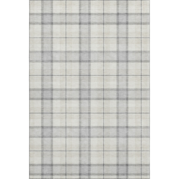 10' X 14' Plaid Washable Area Rug With UV Protection (682523) - Silver / Ivory / Gray