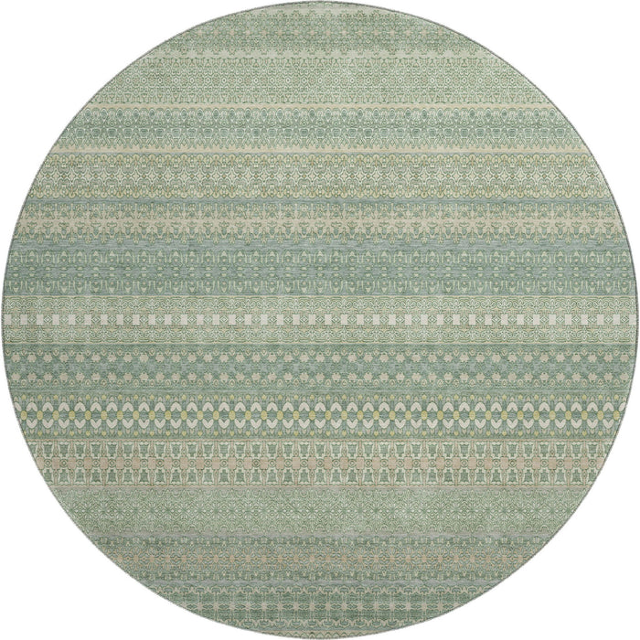 8' Striped Washable Round Rug With UV Protection (647485) - Fern Green / Ivory