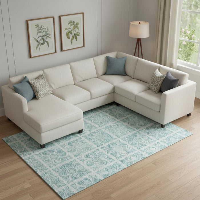 8' X 10' Medallion Washable Area Rug With UV Protection (667805) - Turquoise / Ivory