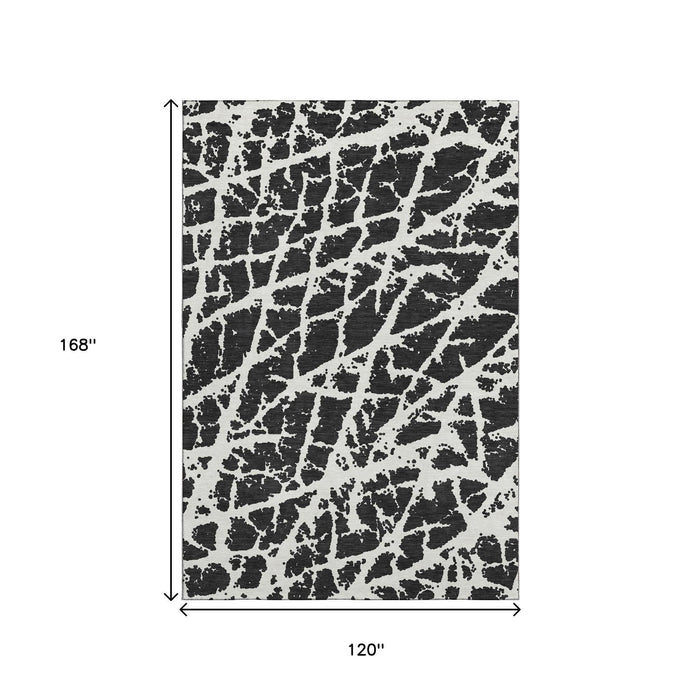10' X 14' Abstract Washable Area Rug With UV Protection (646524) - Black / Ivory