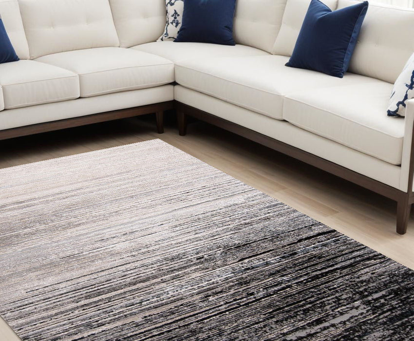 7' x 10' Gray Abstract Stain Resistant Area Rug - Black And Dark