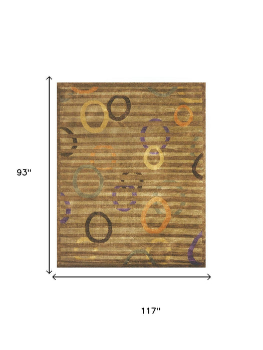 8' X 10' Striped Hand Knotted Area Rug (744326) - Gold / Purple / Orange