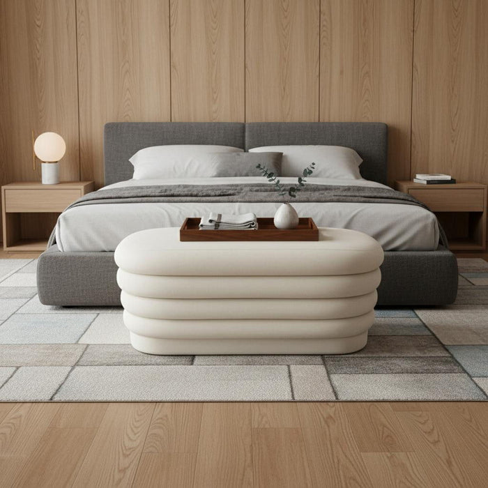Velvet Tufted Oval Ottoman - White