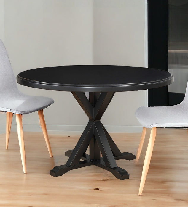48" Wood Pedestal Base Round Top Dining Table - Black