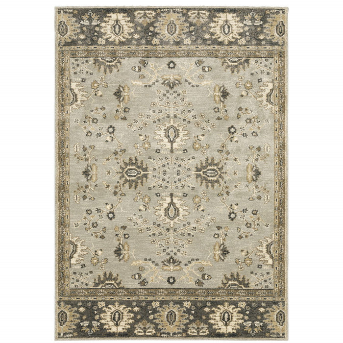 10' x 13' Oriental Power Loom Stain Resistant Area Rug - Gray Brown Tan And Beige