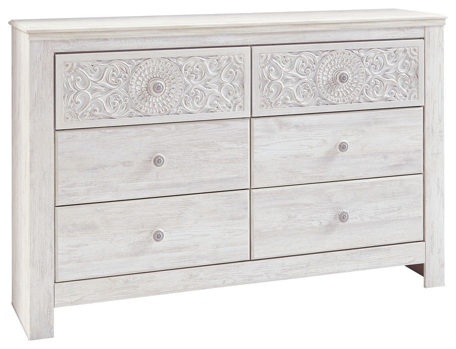 Paxberry - Six Drawer Dresser - Medallion Drawer Pulls - Whitewash