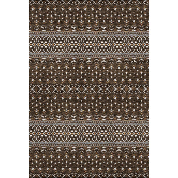 10' X 14' Tribal Washable Area Rug With UV Protection (657107) - Chocolate / Ivory