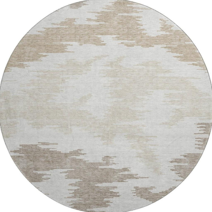 8' Abstract Washable Round Rug With UV Protection - Ivory