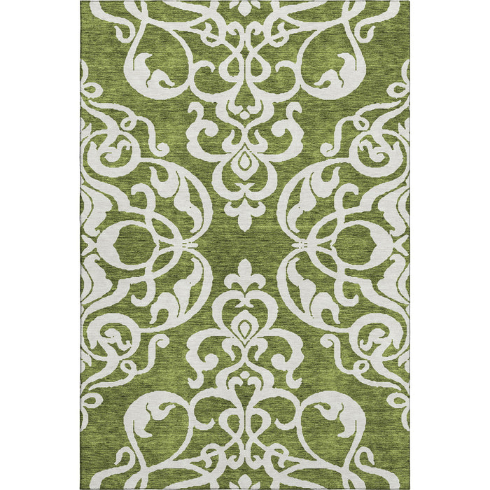 10' X 14' Damask Washable Area Rug With UV Protection (676926) - Green / Ivory