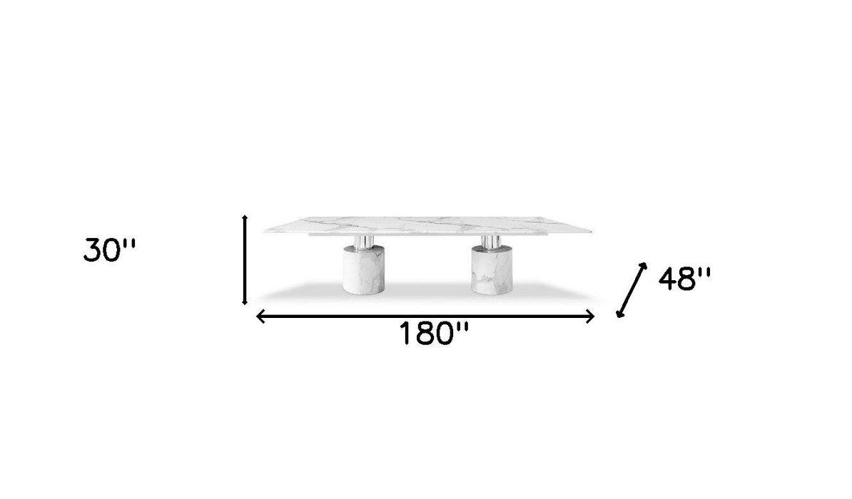 180" Marble Double Pedestal Base Dining Table - White