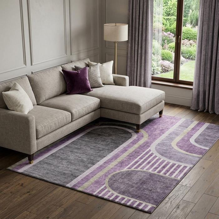 10' X 14' Geometric Washable Area Rug With UV Protection (647920) - Purple / Khaki