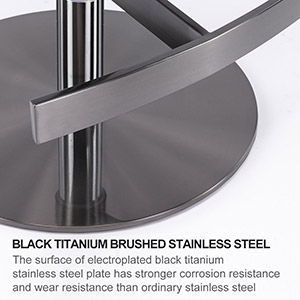 Giga titanium stainless steel bar stool with backrest, swivel seat, adjustable height, ideal for kitchen counters and dining rooms.