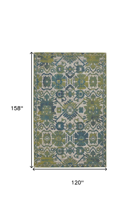 10' x 13' Oriental Power Loom Area Rug - Blue And Green