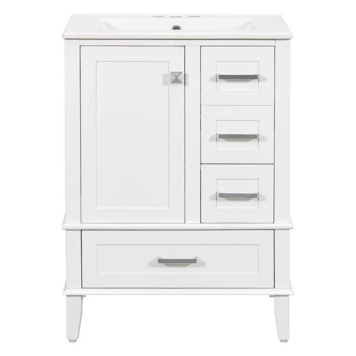 Modern Giga bathroom vanity with sink, solid wood frame, soft-closing door, and three drawers for stylish bathroom storage.