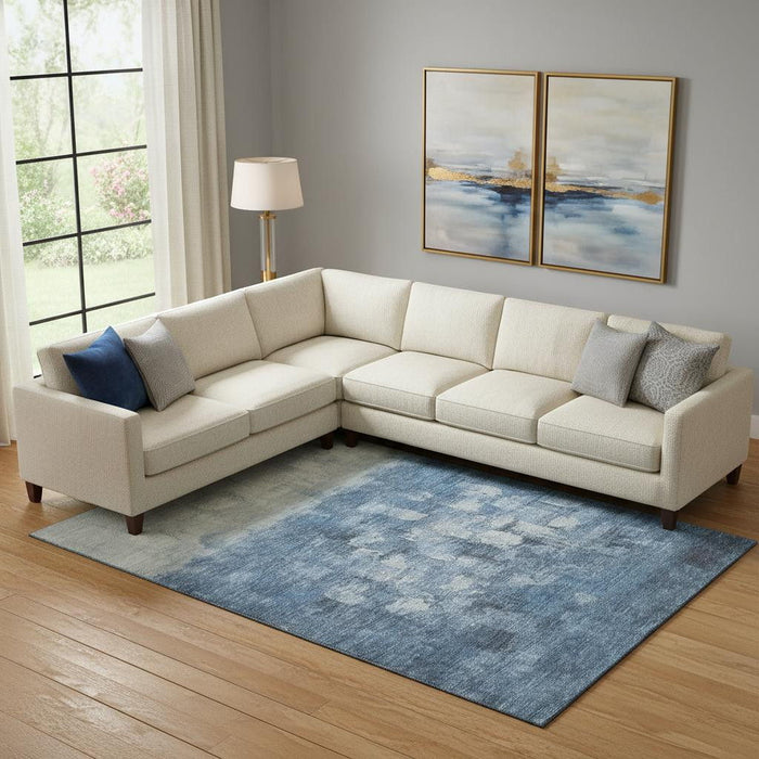 10' X 14' Abstract Washable Area Rug With UV Protection (718466) - Navy Blue / Ivory