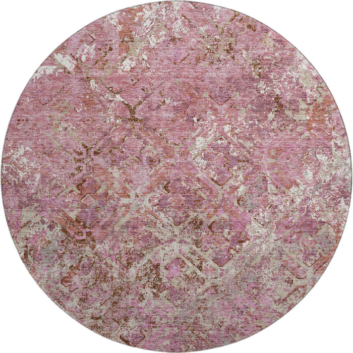 8' Diamond Washable Round Rug With UV Protection - Pink