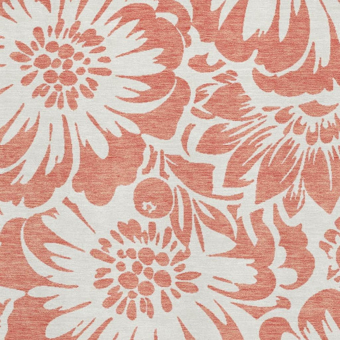 5' X 8' Floral Washable Area Rug With UV Protection (648696) - Salmon / Ivory