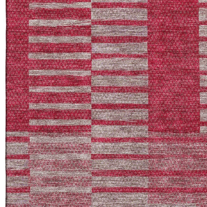 10' X 14' Striped Washable Area Rug With UV Protection (675666) - Burgundy / Gray