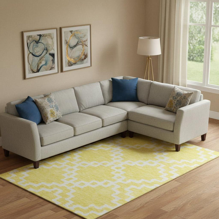 10' X 14' Abstract Geometric Washable Area Rug With UV Protection (671762) - Yellow / Ivory