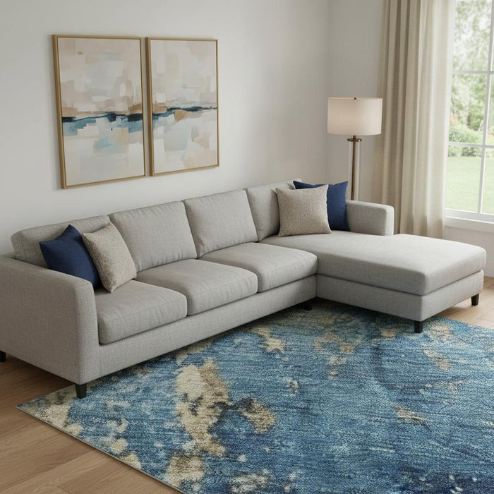 10' X 14' Abstract Washable Area Rug With UV Protection (701443) - Blue / Gold